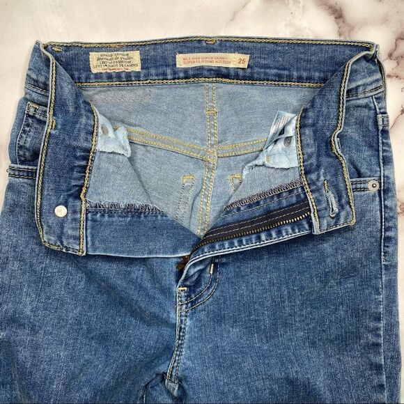 LEVI’S Mile High Super Skinny Blue Denim Jeans with Distressed Knees - Size 25 - Picture 8 of 11